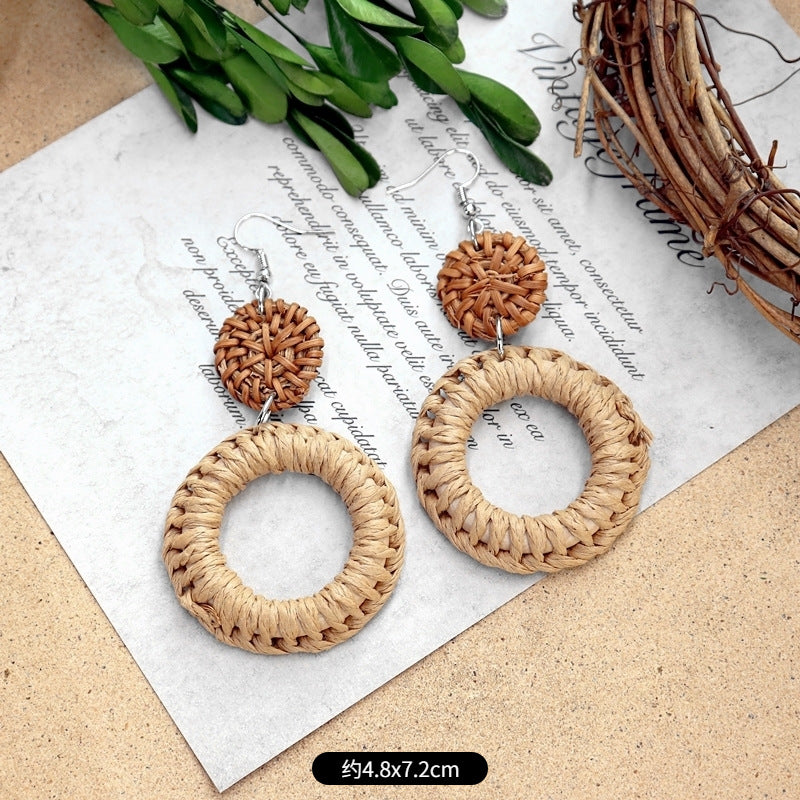 Wholesale Straw Rattan Woven Alloy Earrings